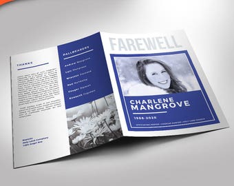 Minimal Blue Funeral Program PHOTOSHOP Template 4 Pages (8.5x11 and 5.5x8.5)