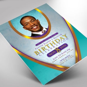 Pastor Birthday Photoshop Flyer Program Template Royal 5x7