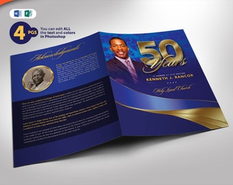 Sapphire Blue Pastor Anniversary Program Template (Word & Publisher)