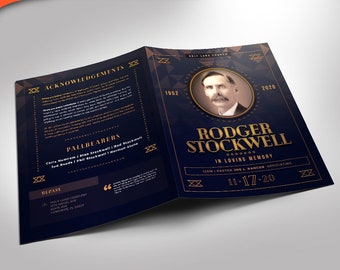 Art Deco Funeral Program PHOTOSHOP Template (5.5X8.5) 8 PAGES