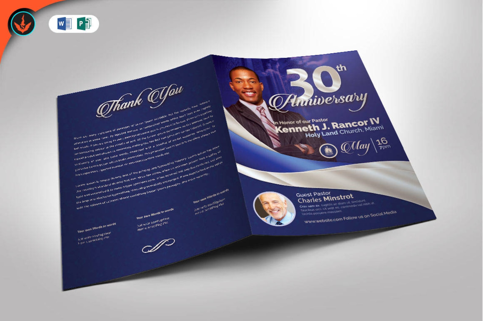 Pastor Anniversary Program Blue and Silver Word and Publisher Template ...