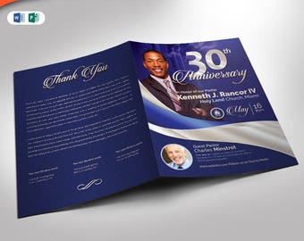 Blue and Silver Pastor Anniversary Program Word and Publisher Template (8.5x11 and 5.5x8.5) 4 Pages