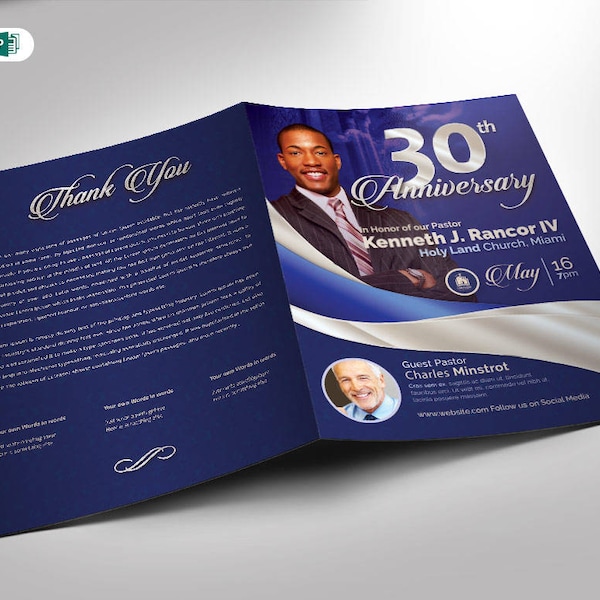 Blue and Silver Pastor Anniversary Program Word and Publisher Template ...