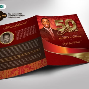 Pastor Anniversary Church Program Crimson and Gold WORD and Publisher Template (8.5x11 and 5.5x8.5) 4 pages