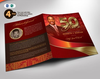 Pastor Anniversary Church Program Template: Crimson and Gold (Digital Download)
