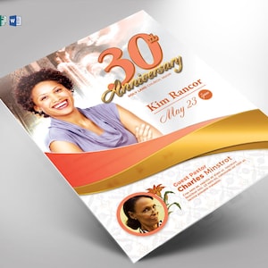 Church Anniversary Flyer Template White Gold plus Peach PUBLISHER AND WORD Template