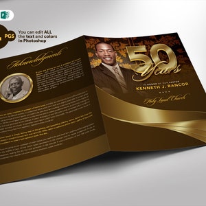 Pastor Anniversary Program Gold WORD and Publisher Template (8.5x11 and 5.5x8.5) 4 pages