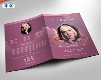 Funeral Program Pink Publisher and Word Template (8 Pages) 5.5x8.5 and 8.5x11