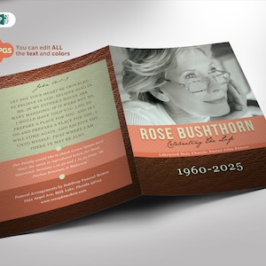 Funeral Program Template Leather 3 Publisher and Word Bi-Fold (12 Pages) 5.5x8.5and 8.5x11
