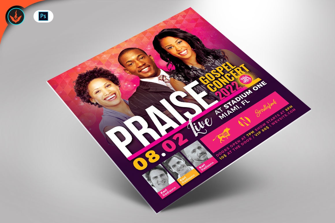 Lob Gospel Konzert Quadrat Flyer Photoshop Vorlage (20.20x20.20) druckbare With Gospel Meeting Flyer Template