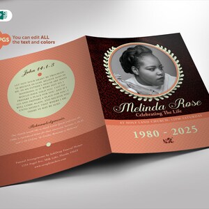 Funeral Program Template Leather Bi-Fold Publisher and Word (8 Pages) 5.5x8.5and 8.5x11