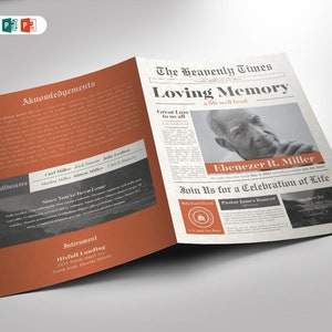 Modello di programma funebre per giornale PowerPoint, Publisher e Word Template (4 pagine) 5,5x8,5 piegato a metà pagina