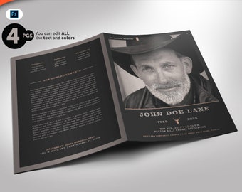 Funeral Program Smokey Grey PHOTOSHOP Template 4 Pages Half Page Bi-Fold (8.5x11 and 5.5x8.5)