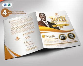 Ivory and Gold Church Anniversary Bi_Fold Program 4 Pages Publisher and Word Template 8.5x11 and 5.5x8.5