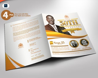 Church Anniversary Program Template: Ivory and Gold Bi-Fold (Photoshop)