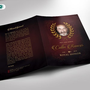 Modello di necrologio per programma funebre Royal Scroll PUBLISHER e WORD Bi-Fold 8,5x11 Pagina intera 5,5x8,5 Mezza pagina (12 pagine)