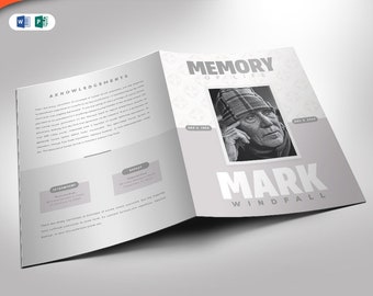 Simple Funeral Program Publisher, and Word Template (4 pages) 8.5x11 and 5.5x8.5