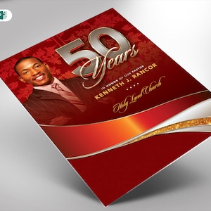 Pastor Anniversary Church Flyer Template Crimson Silver and Gold Publisher and Word 8.5x11 and 5x7