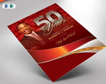 Crimson Silver and Gold Pastor Anniversary Church Flyer Publisher and Word Template 8.5x11 and 5x7