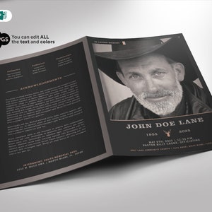 Modello di programma funebre Smokey Grey Bi-Fold Word e Publisher 4 pagine Mezza pagina (5,5x8,5 quando piegato)