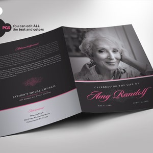 Programma funebre PHOTOSHOP Template 8,5x11 e 5,5x8,5 (4 pagine pagina intera e mezza pagina) Necrologio grigio e rosa