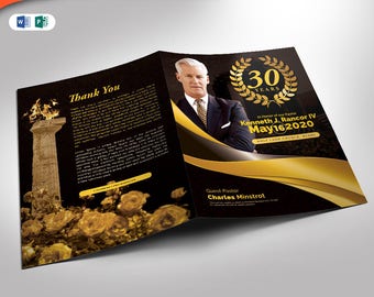 Gold plus Black Pastor Anniversary Program Publisher and Word Template (8.5x11 and 5.5x8.5) 4 Pages