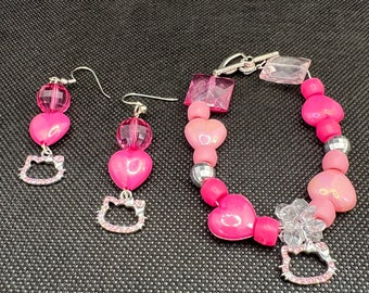 Linda pulsera y aretes Kitty Kawaii