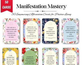 50 Manifesting Affirmation Cards ,Manifestation Mastery: 50 Empowering Affirmation Cards,Self-discovery,Personal growth,Instant Download