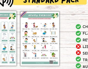 Essential Thai Verbs | Standard Pack | Flashcards + Worksheets +Audio