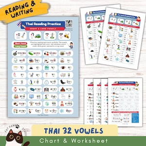 Thai Vowel Chart & Tracing Practice: Reading Exercises with Audio (Printable Bundle)