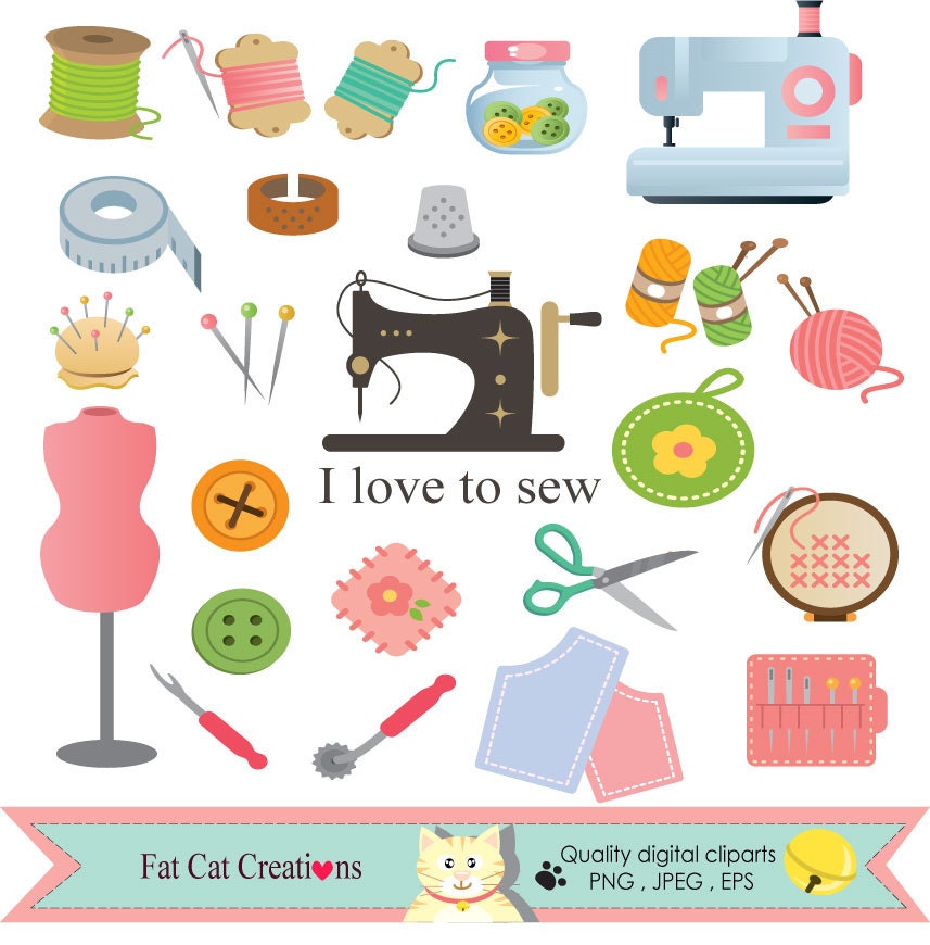 Sewing , Hobby Craft , Handmade Illustration and Clip Art Set Instant ...