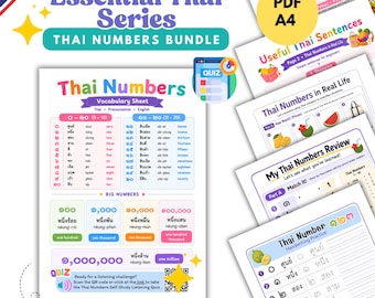 Essential Thai Series: Thai Numbers Bundle Thai Numbers for Beginners Vocabulary, Real-Life Practice, Handwriting & Self-Study Quizzes