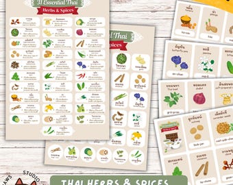 31 Essential Thai Herbs & Spices  Flashcards and Poster Printable Set A3 A4
