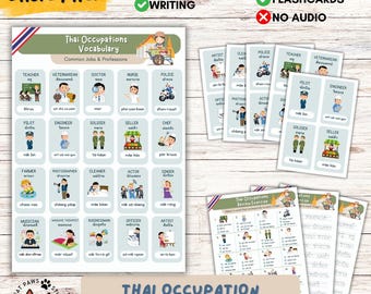 Thai Occupations Flashcards: Vocabulary Learning Bundle (Digital Download for Kids and Beginners)