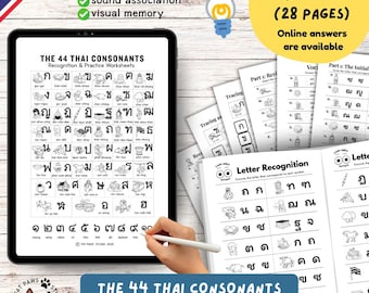 Learn Thai Alphabet Pack | 44 Consonants Worksheets + Initial Sound Practice | Printable Bundle