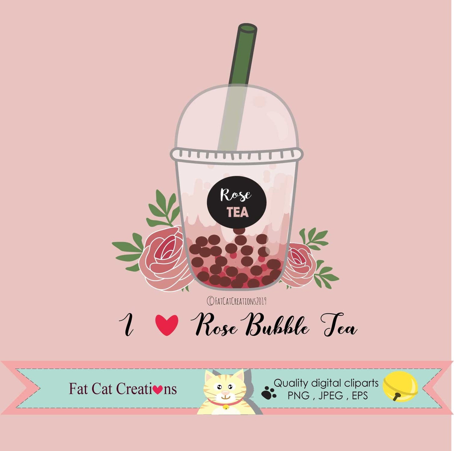 Boba Tea , Bubble Rose Tea Digital Print Poster ,vector Illustration