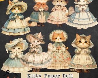 Vintage Whiskers Paper Doll Set: 26 Charming Images, 300 DPI