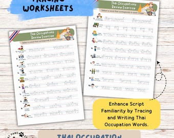 Thai Occupation Tracing Worksheets: Learn Thai Vocabulary (PDF, 2 Pages)