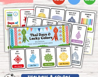 Thai Days & Lucky Colors Flashcards – Bilingual Thai-English Set
