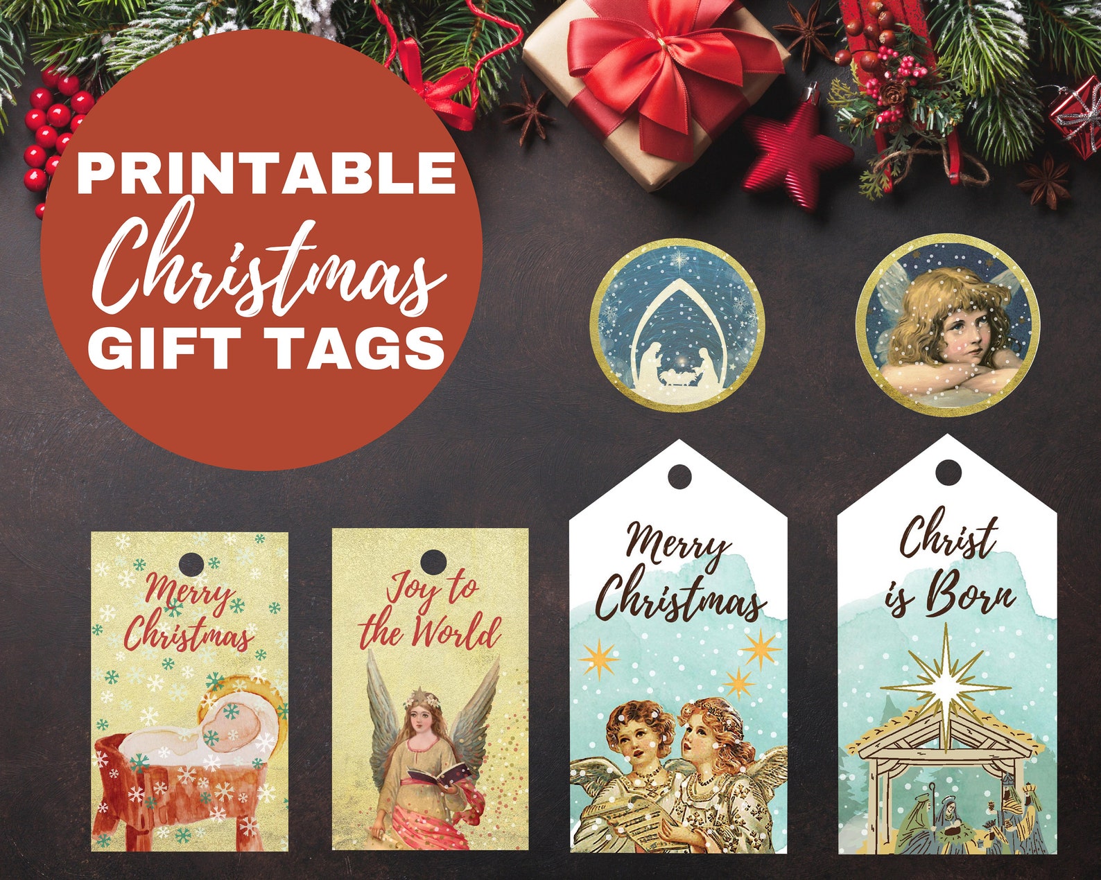 Printable Christmas Gift Tags, Christian Angel Nativity Christmas ...