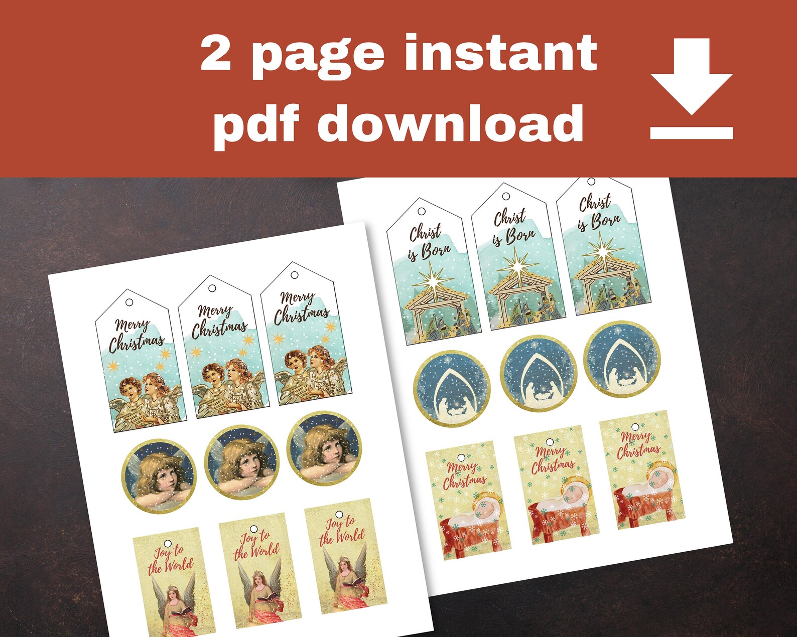 Printable Christmas Gift Tags, Christian Angel Nativity Christmas ...