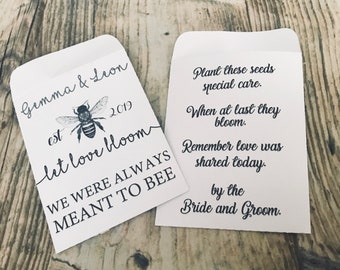 wild flower seeds Wedding Favours Packets Personalised Vintage Boho Rustic, Meant to bee, wild flowers filled packets, pack of 10