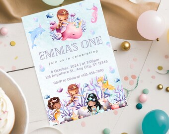 Mermaid Birthday Invitation, Kids Invitation, Girl Birthday Invite, Under the Sea Invitation, Gift for Girl. mermaid party.