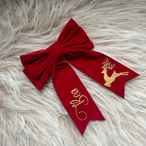 Personalised Red Velvet Bow, Christmas hair bow, personalised Christmas hair bow