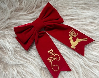Personalised Red Velvet Bow, Christmas hair bow, personalised Christmas hair bow