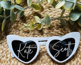 Wedding Personalised Surname Heart Sunglasses, Wedding Photo Prop, Retro White Love Heart Bride Sunglasses