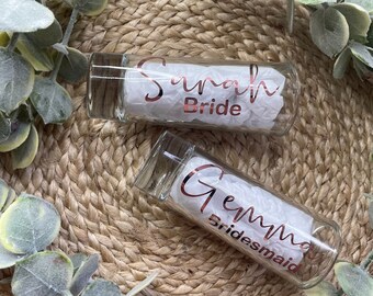 Personalised shot glasses, wedding shot glasses, bridesmaid gifts, wedding favours, hen party favour