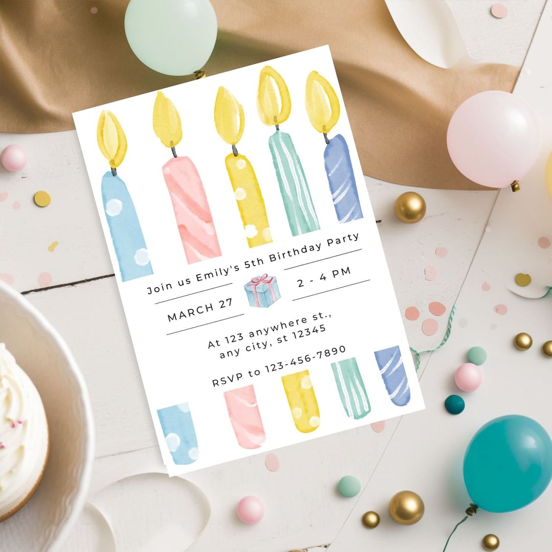Birthday Candle Party Invitation, Minimalist Design, Modern Party ...