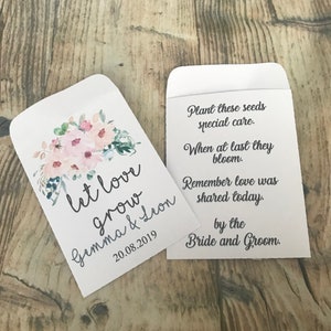 wild flowers wedding seed packets, let love grow packets, wedding favours seed packets, rustic, boho, vintage wedding, filled seed packs
