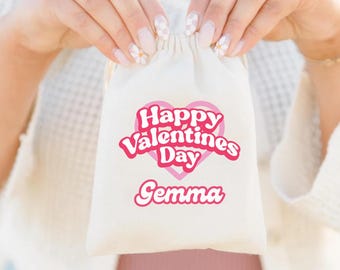 Valentine's Day Goodie Bag - Kids Valentine's - Custom Valentine Bag - Valentine Heart Bag - Heart Name Bag - Drawstring Bag